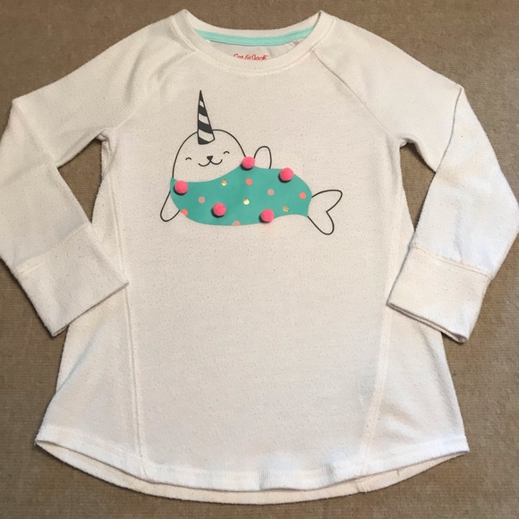 Cat & Jack Other - Cat & Jack White LS Graphic Blouse 
4 / 5 XS Extra Small 
Seal with Pink Tassels